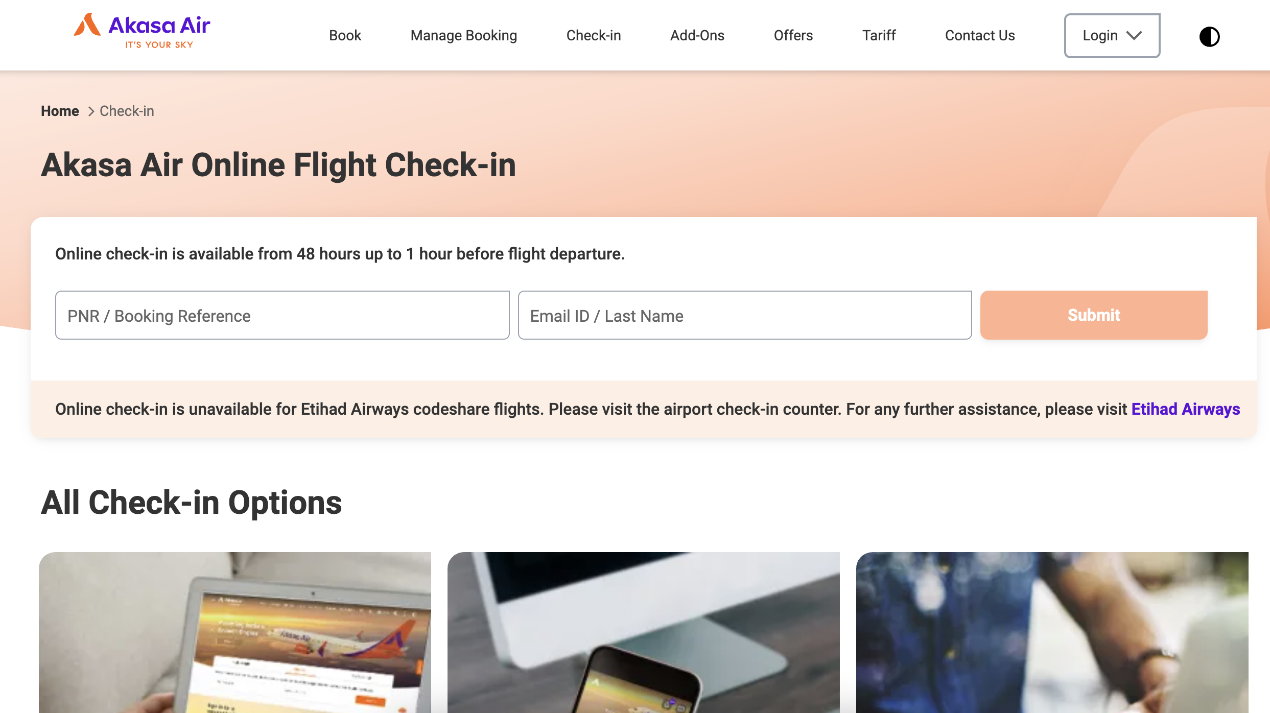 Akasa Air Web Check-in Form